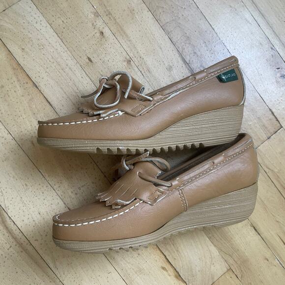 Eastland Womens Wedge Loafers Tan Size 7.5 NWOB Made In U.S.A Leather - Picture 3 of 12